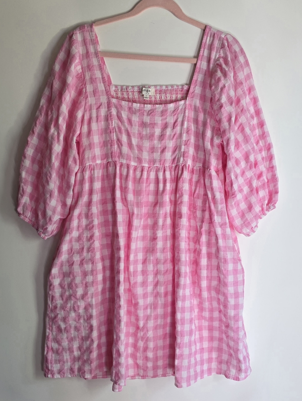Umgee Pink Gingham Babydoll Dress | Large - Picture 4 of 10